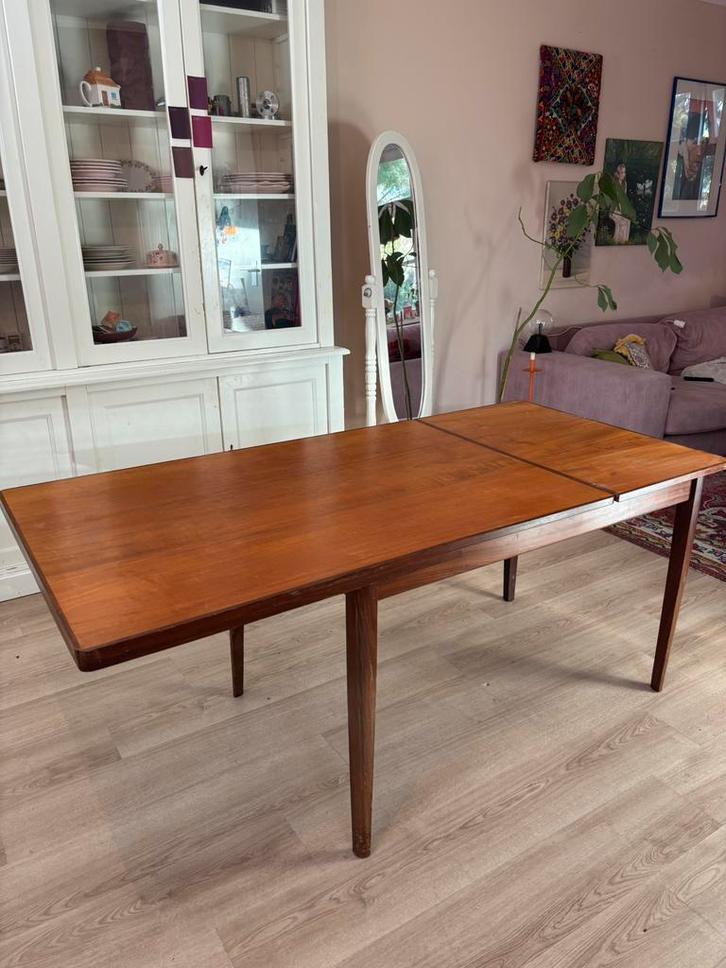 Deense uitschuifbare Midcentury eettafel, Huis en Inrichting, Tafels | Eettafels, Rechthoekig, Teakhout, Ophalen