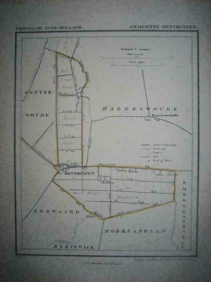 15/ Benthuizen Litho Kuyper ZH 1867, Antiek en Kunst, Kunst | Litho's en Zeefdrukken, Ophalen of Verzenden
