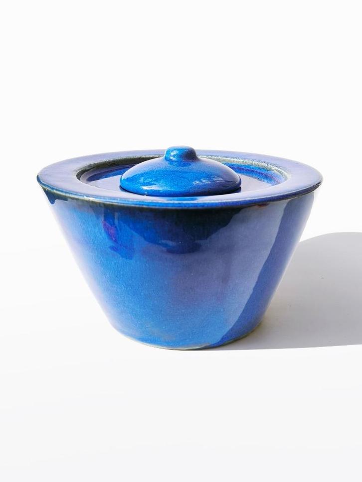 Grote pot met deksel Cobalt blauw geglazuurd, Huis en Inrichting, Woonaccessoires | Schalen en Manden, Gebruikt, Rond, Porselein of Keramiek