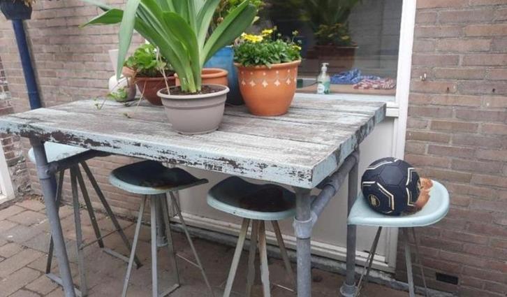 steigerbuis bartafel, tuintafe,l statafel tractor barkrukken, Tuin en Terras, Tuintafels, Gebruikt, Rechthoekig, Hout, Ophalen of Verzenden