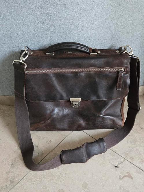 Stevige leren schoudertas / laptoptas van Leonard Heyden, Sieraden, Tassen en Uiterlijk, Tassen | Schoudertassen, Gebruikt, Bruin