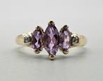 Gouden Vintage ring edelsteen amethist en diamant. 2025/326., Ophalen of Verzenden, Goud, Ring, Met edelsteen