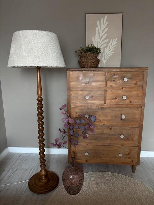 Vintage japandi vloerlamp hout teddy kap lamp, Huis en Inrichting, Lampen | Vloerlampen, Zo goed als nieuw, 150 tot 200 cm, Hout