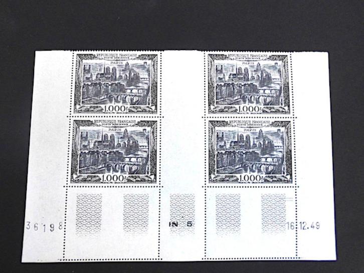 Frankrijk 1949 : PA 29** Paris 1000 F blok van 4 - Coin Daté, Postzegels en Munten, Postzegels | Europa | Frankrijk, Verzenden