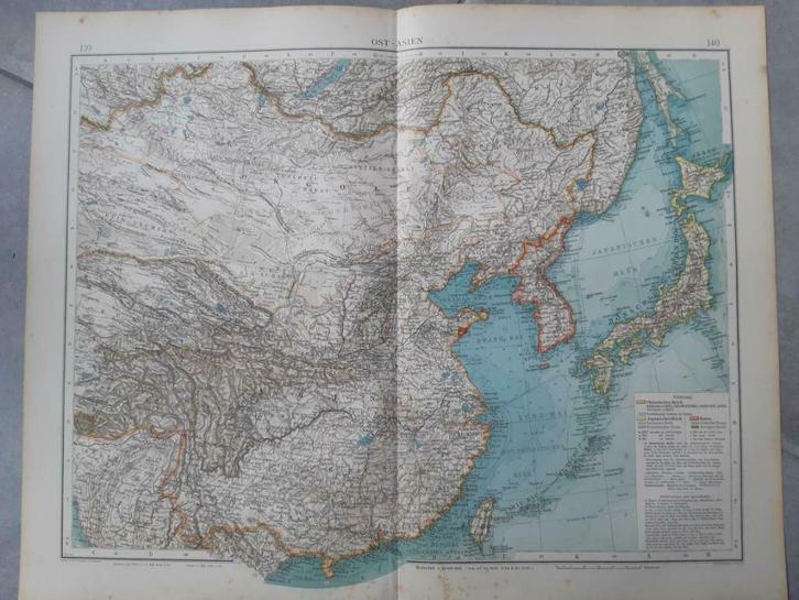 139-140 / Oost Azië met Mongolië en China litho uit 1899, Antiek en Kunst, Kunst | Litho's en Zeefdrukken, Ophalen of Verzenden