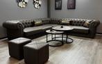 Luxe Chesterfield Hoekbank 300x300 incl hockers, Ophalen, 100 tot 125 cm, Hoekbank, Leer