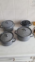 3 pannen emaille grijs gewolkt, Antiek en Kunst, Ophalen of Verzenden
