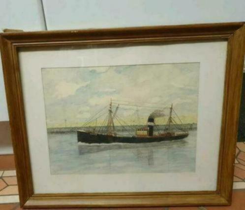 IJmuiden Vissersschip IJM 73 Stoomtrawler uit 1906 M E Broek, Antiek en Kunst, Kunst | Schilderijen | Klassiek, Ophalen