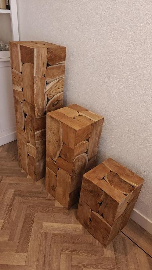 Unieke Teakhouten Kubus / Plantenbak, Huis en Inrichting, Woonaccessoires | Wanddecoraties, Nieuw, Ophalen