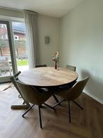Ronde eettafel teak & staal 140cm, Huis en Inrichting, Tafels | Eettafels, Ophalen, Gebruikt, Rond, Vijf personen of meer