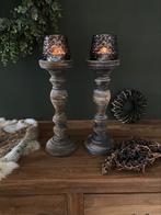 Stoere landelijke houten kandelaar 30 cm, 25 tot 50 cm, Nieuw, Ophalen of Verzenden, Nvt