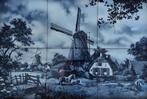 Groot Delfts Aardewerk 6 Tegels Windmolen J.C. Van Hunnik In, Ophalen of Verzenden