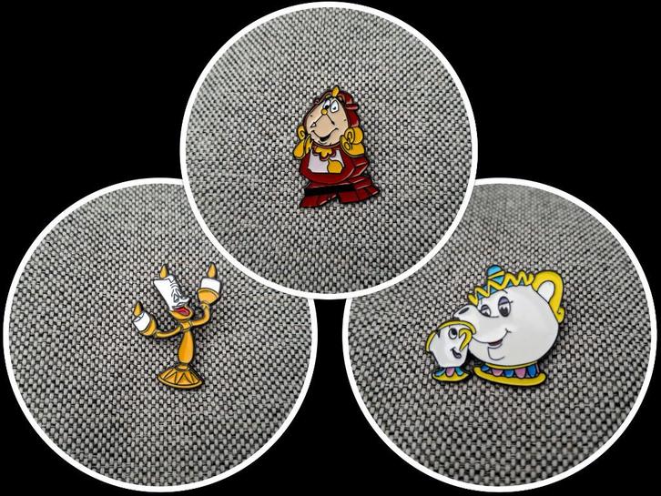 3 leuke pins van Belle en het Beest te koop, Verzamelen, Speldjes, Pins en Buttons, Nieuw, Speldje of Pin, Overige onderwerpen