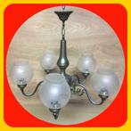 207. Mooie tinnen Hanglamp met vijf lampen en glazen, Huis en Inrichting, Lampen | Hanglampen, Ophalen of Verzenden, Zo goed als nieuw