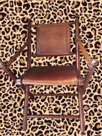 Vintage lederen officiersstoel - Faux bamboo style, Antiek en Kunst, Antiek | Meubels | Stoelen en Banken, Ophalen