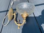 Antiek brons/messing wandlamp is gaaf, Huis en Inrichting, Lampen | Wandlampen, Ophalen of Verzenden, Gebruikt, Glas