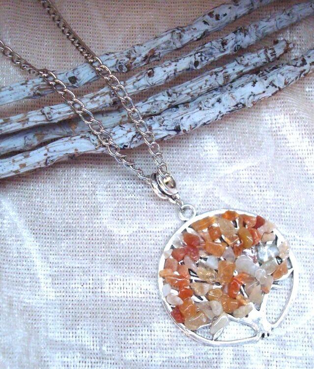 Ketting met hanger Levensboom Carneool, Sieraden, Tassen en Uiterlijk, Kettingen, Nieuw, Steen of Mineraal, Zilver, Met edelsteen