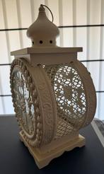 Grote brocante lantaarn kaars houder creme 45 cm, Antiek en Kunst, Ophalen of Verzenden