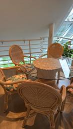 Rotan eetkamerset met 6 rotan stoelen, Huis en Inrichting, Ophalen, Zo goed als nieuw, 6 tot 8 stoelen