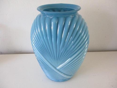 Vintage Anchor Hocking Blue reverse painted glas vaas, Antiek en Kunst, Antiek | Keramiek en Aardewerk, Ophalen of Verzenden