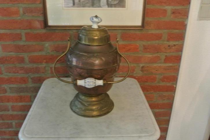 Antieke Koperen Ketel/Porseleinen Handgreep, Antiek en Kunst, Antiek | Koper en Brons, Koper, Ophalen of Verzenden