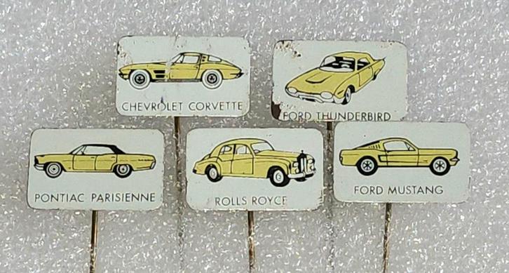 5 Speldjes van Oude Auto's - Chevrolet, Ford, Rolls Royce, Verzamelen, Speldjes, Pins en Buttons, Gebruikt, Speldje of Pin, Transport