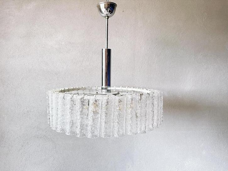 Vintage Doria lamp, Huis en Inrichting, Lampen | Hanglampen, Gebruikt, 50 tot 75 cm, Glas, Metaal, Ophalen of Verzenden