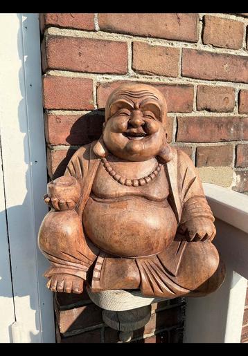 Fors & zwaar massief houten Buddha beeld, handgestoken 32 cm beschikbaar voor biedingen