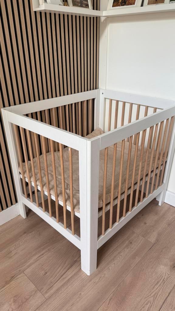 Babybox Sienna Wit 90x80x100 + Jollein boxkleed, Kinderen en Baby's, Boxen, Zo goed als nieuw, Rechthoekig, In hoogte verstelbaar
