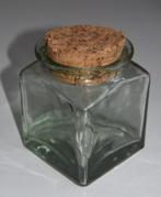 Oude brocante glazen voorraadpot pot met kurken deksel, Ophalen of Verzenden