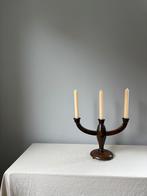 Vintage driearmige houten art deco kandelaar, Ophalen of Verzenden, Zo goed als nieuw, Kandelaar, Hout