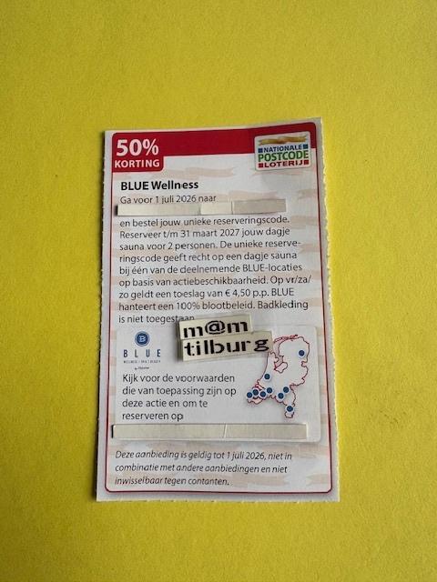 BLUE Wellness 50% korting, Tickets en Kaartjes, Kortingen en Cadeaubonnen, Drie personen of meer, Spa of Sauna, Kortingsbon