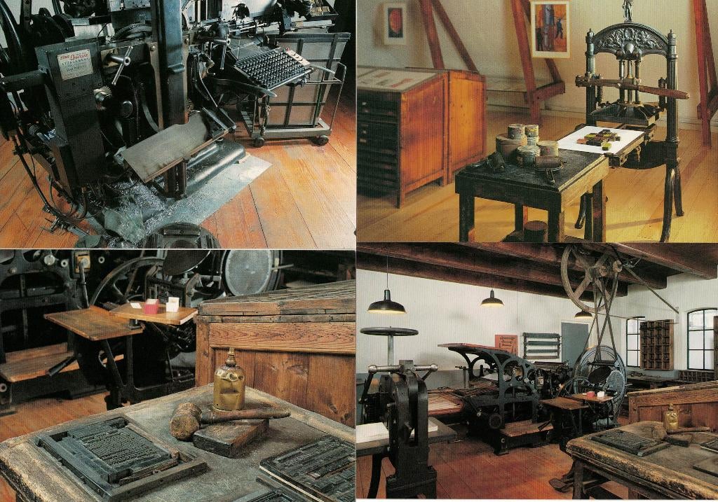 Zes ansichtkaarten van het oude Grafisch Museum te Groningen, Ophalen of Verzenden, 1980 tot heden, Ongelopen, Ambachten of Beroep