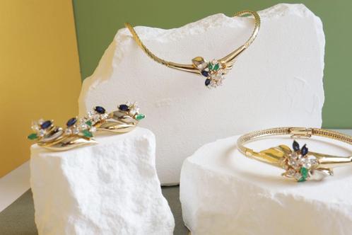 Exclusief 18 Karaat Gouden Collier Met Diamant en Smaragd, Sieraden, Tassen en Uiterlijk, Kettingen, Zo goed als nieuw, Goud, Goud