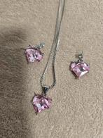 Roze hart ketting en oorbellen, Overige materialen, Met strass, Nieuw, Ophalen of Verzenden