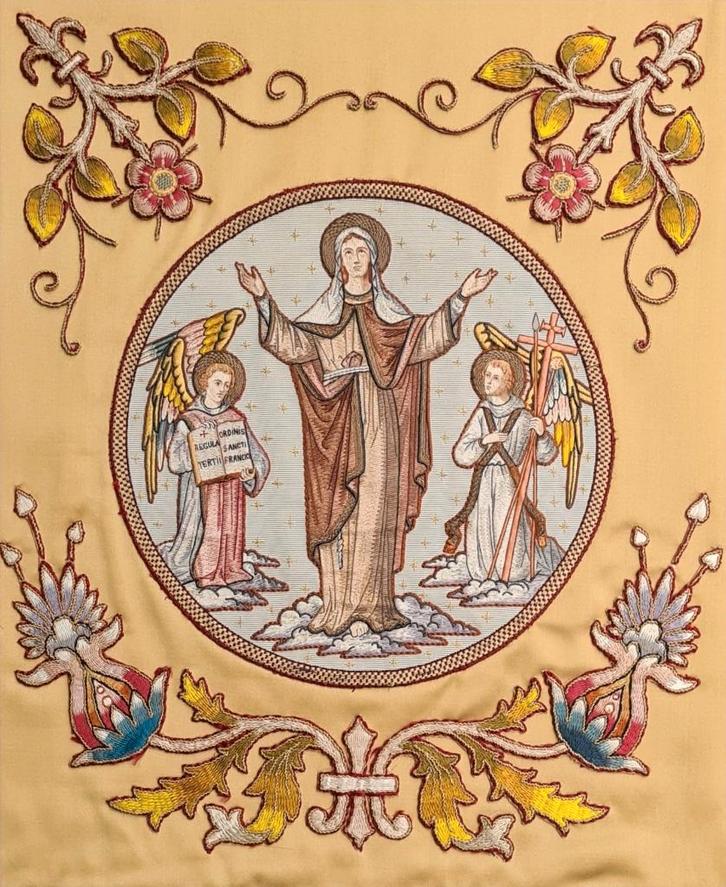 Borduurwerk Theresia van Avilla of Lisieux, 54 x 41 cm, Antiek en Kunst, Antiek | Religie, Ophalen of Verzenden