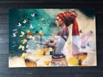 Glas Schilderij Vrouw met Vlinders, Ophalen, Zo goed als nieuw, Schilderij, 75 cm of meer