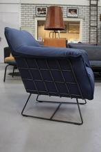 Luxe stoere fauteuil RAZ Jess Design metaal leer Kobaltblauw, Huis en Inrichting, Fauteuils, Ophalen, Zo goed als nieuw, Metaal