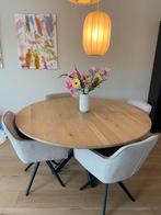 Ronde eiken houten tafel met spinpoot, Ophalen, 150 tot 200 cm, Zo goed als nieuw, Vijf personen of meer