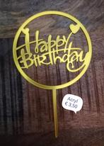 Gouden Happy Birthday Taarttopper, Hobby en Vrije tijd, Taarten en Cupcakes maken, Ophalen of Verzenden, Nieuw, Taarten, Versiering