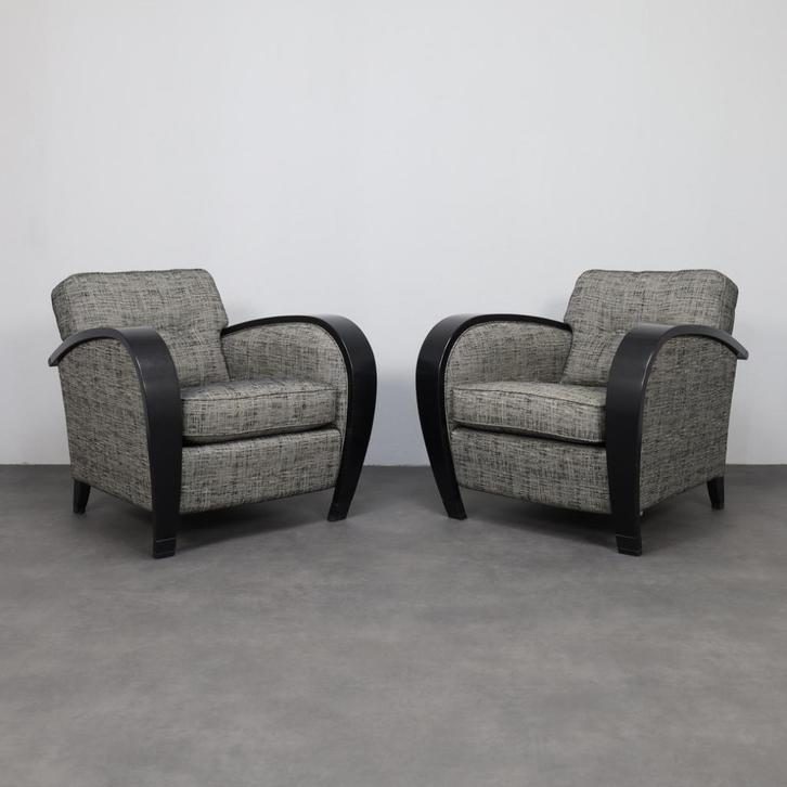 Set of 2 Art Deco Style Lounge Chairs by Bench, Huis en Inrichting, Fauteuils, Gebruikt, Hout, Stof, Ophalen