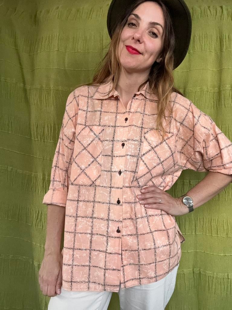 Vintage blouse / overhemd - zalm - katoen - S/36/small, Hgv, Hipoie Galore Vintage, Oranje, Ophalen of Verzenden