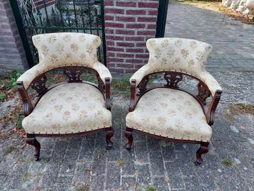 Set van 2 Engelse Victoriaanse mahonie fauteuils.