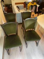 4 vintage houten stoelen met bekleding (Goesten en Goesten), Huis en Inrichting, Stoelen, Ophalen, Hout, Overige kleuren, Elegante horeca/woonkamer stoelen