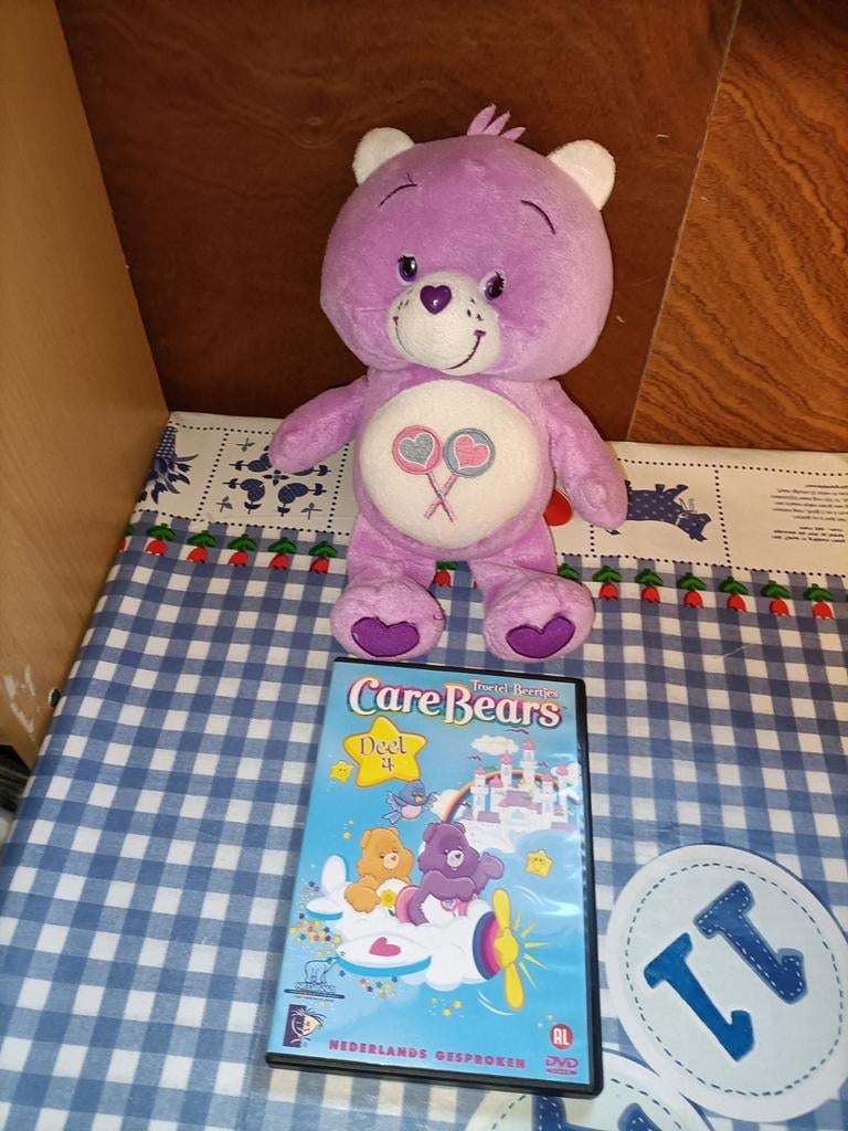 Paarse Troetelbeer knuffel 30 cm groot + dvd, Ophalen of Verzenden