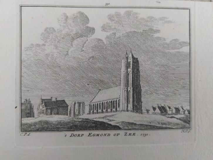 330 / Dorp Egmond op Zee Gravure 18e eeuw van H. Spilman, Antiek en Kunst, Kunst | Etsen en Gravures, Ophalen of Verzenden