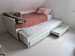 Bed met onderschuifbed en opberglades, Ophalen, 90 cm, Eenpersoons, Wit