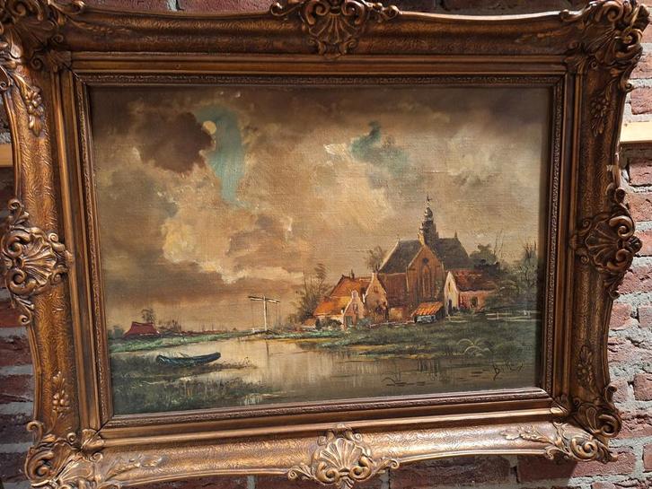 Olieverf Schilderij - Landschap, Antiek en Kunst, Kunst | Schilderijen | Klassiek, Ophalen of Verzenden