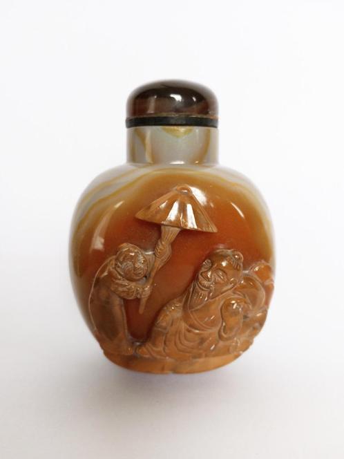 Snuifflesje snuff bottle agaat handgesneden camee scholar, Antiek en Kunst, Kunst | Niet-Westerse kunst, Verzenden