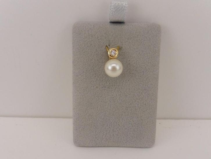 Gouden hanger met parel en diamant                      G119, Sieraden, Tassen en Uiterlijk, Kettinghangers, Zo goed als nieuw
